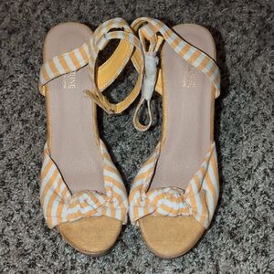 Catherine Malandrino Yellow and White Striped Sandals with Ankle Straps